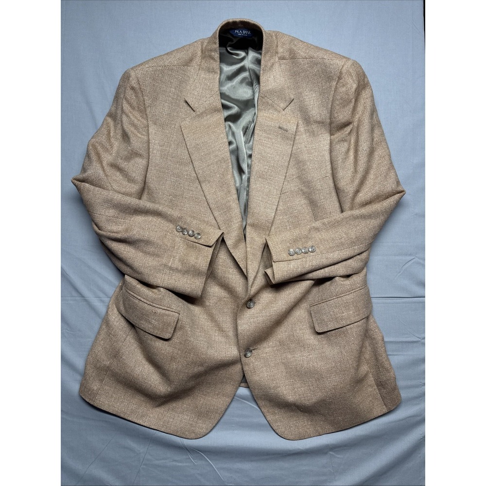 Vintage Jos A Bank Wool Silk Linen Blend Blazer Jacket USA Union Made 50 L Beige